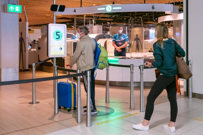 The security check at Schiphol airport