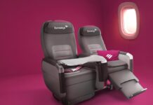 Business class seats from Italian company Geven, which Eurowings will install in the Airbus A320neo. Photo: Eurowings