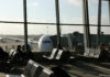 A passenger in the airport waiting lounge