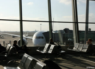A passenger in the airport waiting lounge