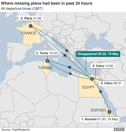 Куда пропавший Airbus A320 Egyptair летал за 24 часа до исчезнования