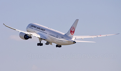 Boeing 787 JAL Japan Airlines take off at Domodedovo airport