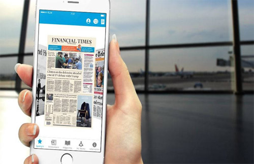 Смартфон с мобильным приложением KLM для загрузки электронных версий печатных изданий