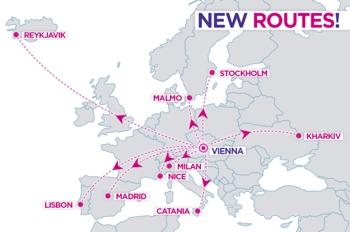 Карта полетов Wizz Air из Вены