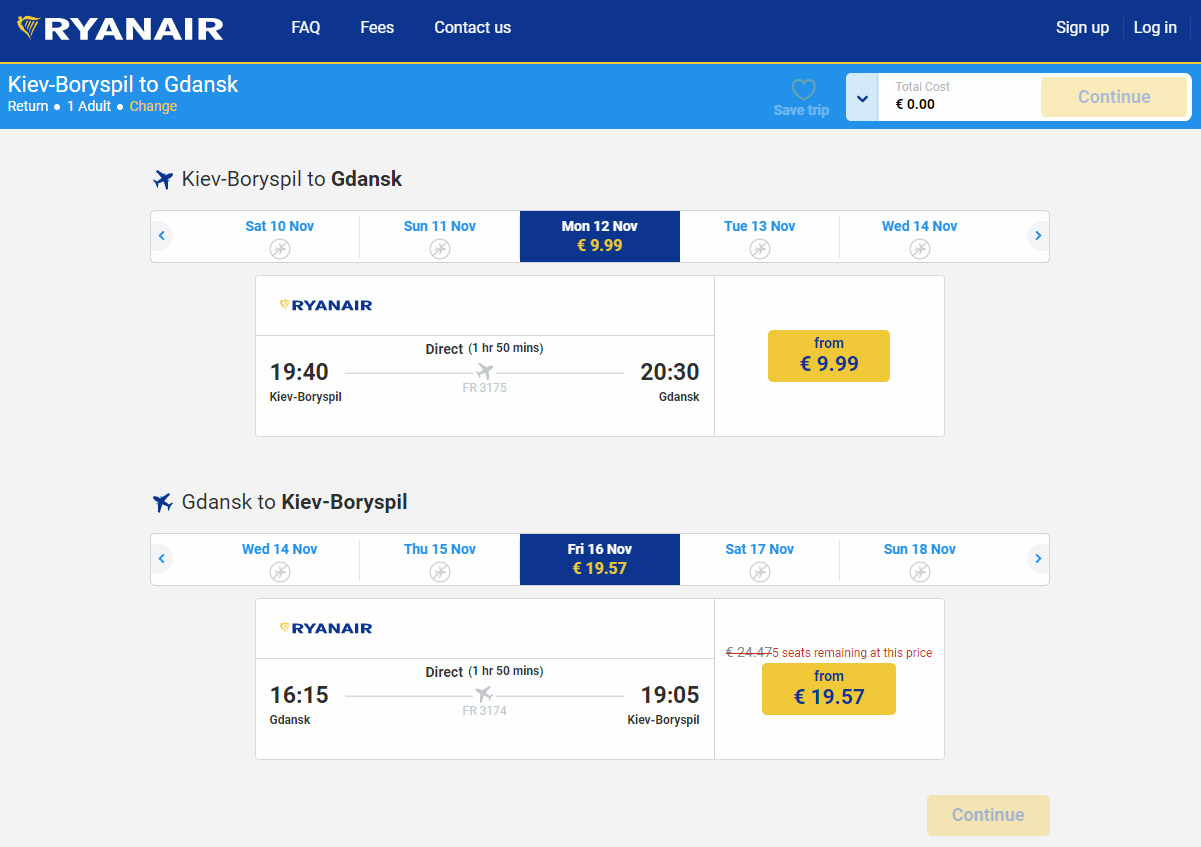 Цены на билеты Ryanair из Украины начинаются от 10 евро в одну сторону