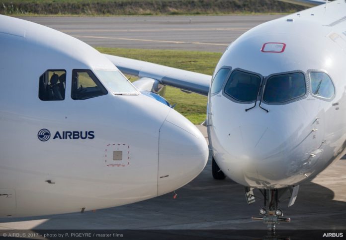 Самолеты Airbus и Bombardier рядом