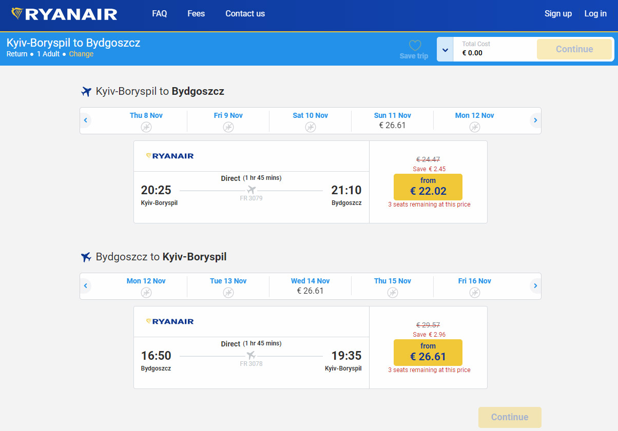 Расписание и цены на новые рейсы Ryanair Киев-Быдгощ