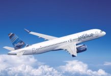 Airbus A220-300 в ливрее jetBlue