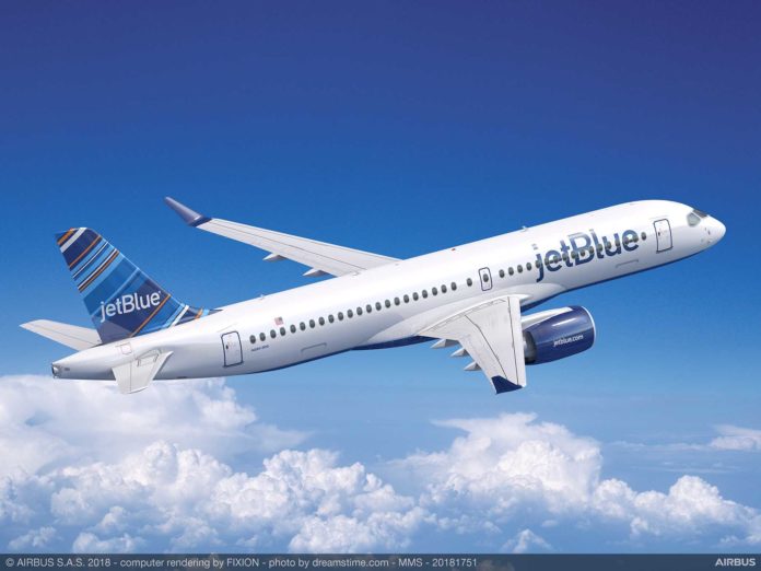 Airbus A220-300 в ливрее jetBlue