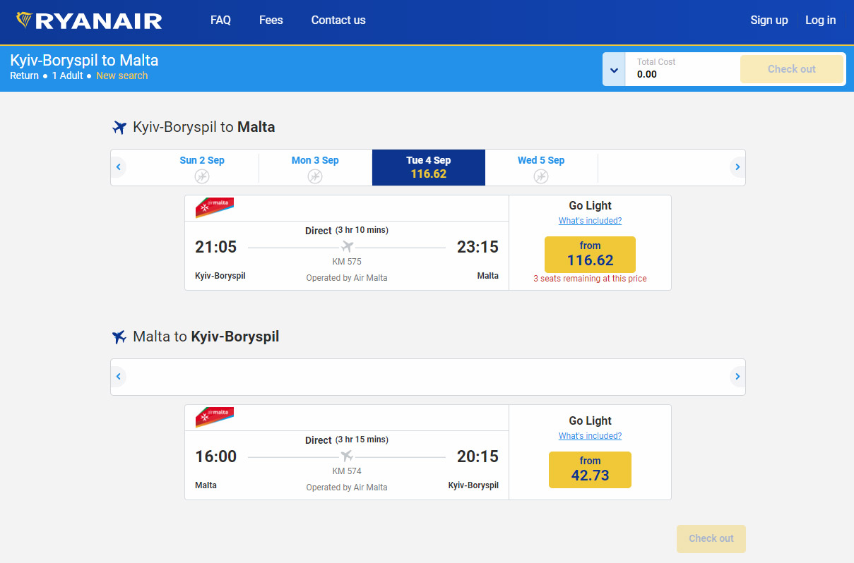 Билеты Air Malta на сайте Ryanair