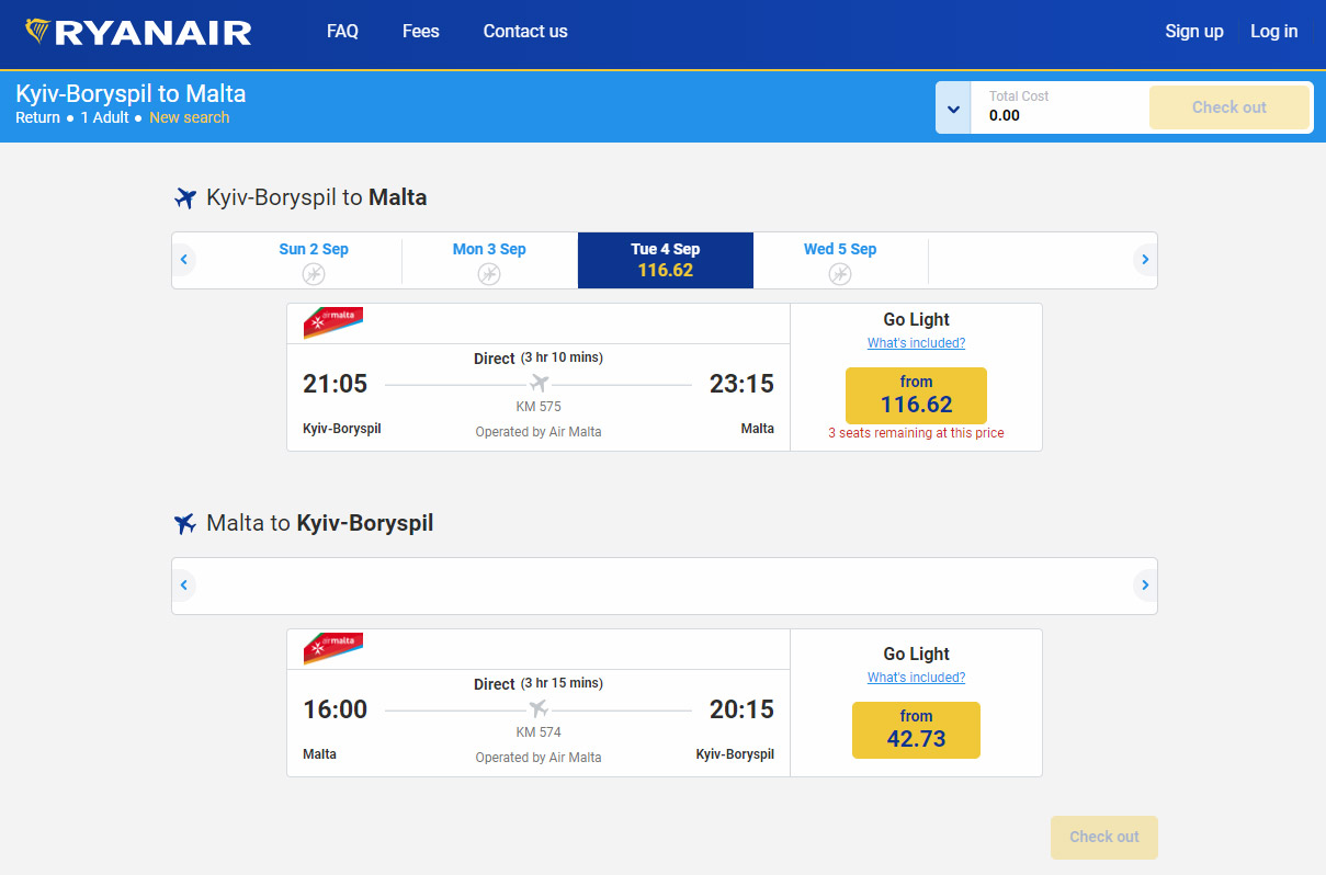 Билеты Air Malta на сайте Ryanair 