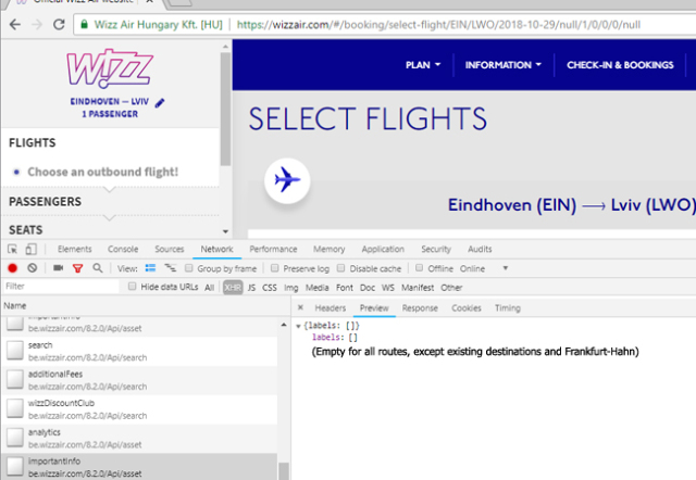 Анализ кода на сайте Wizz Air