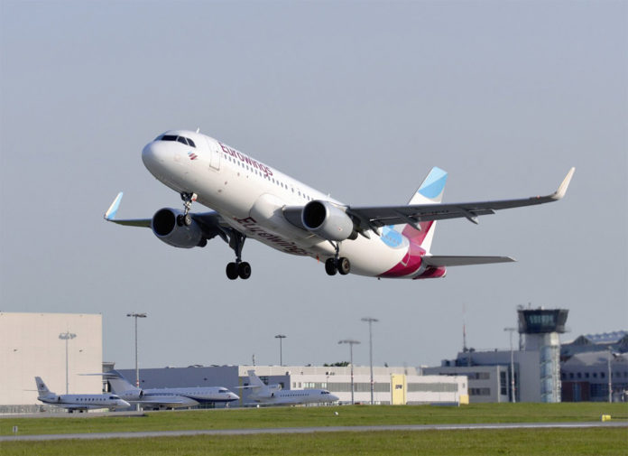Взлет самолета Airbus A320 Eurowings. Фото: аэропорт Дрездена