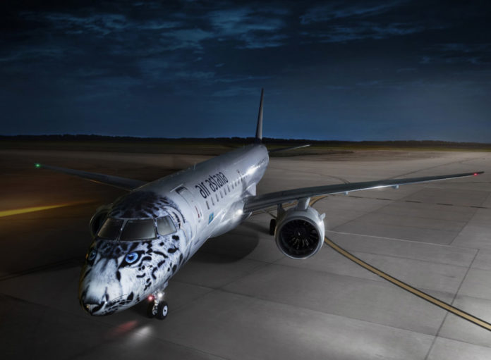 Embraer 190 E2 Air Astana в специальной ливрее со снежным барсом