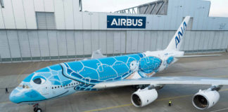 Первый лайнер-гигант для All Nippon Airways в специальной ливрее с черепахой