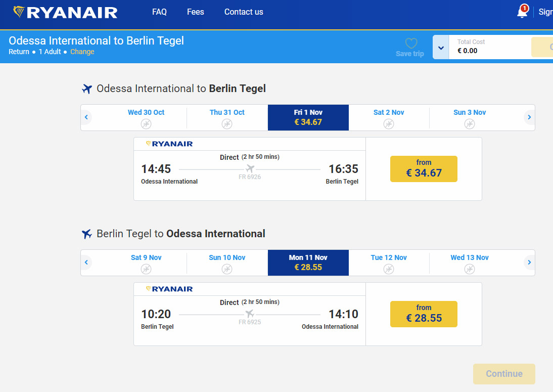 Дешевые авиабилеты Одесса-Берлин от Ryanair