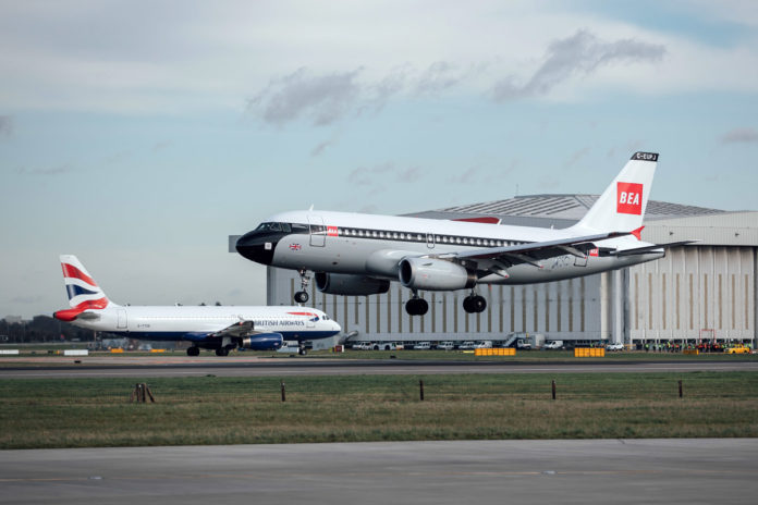 Airbus A319 в ретро-ливрее BEA и Airbus A320 в современной ливрее British Airways