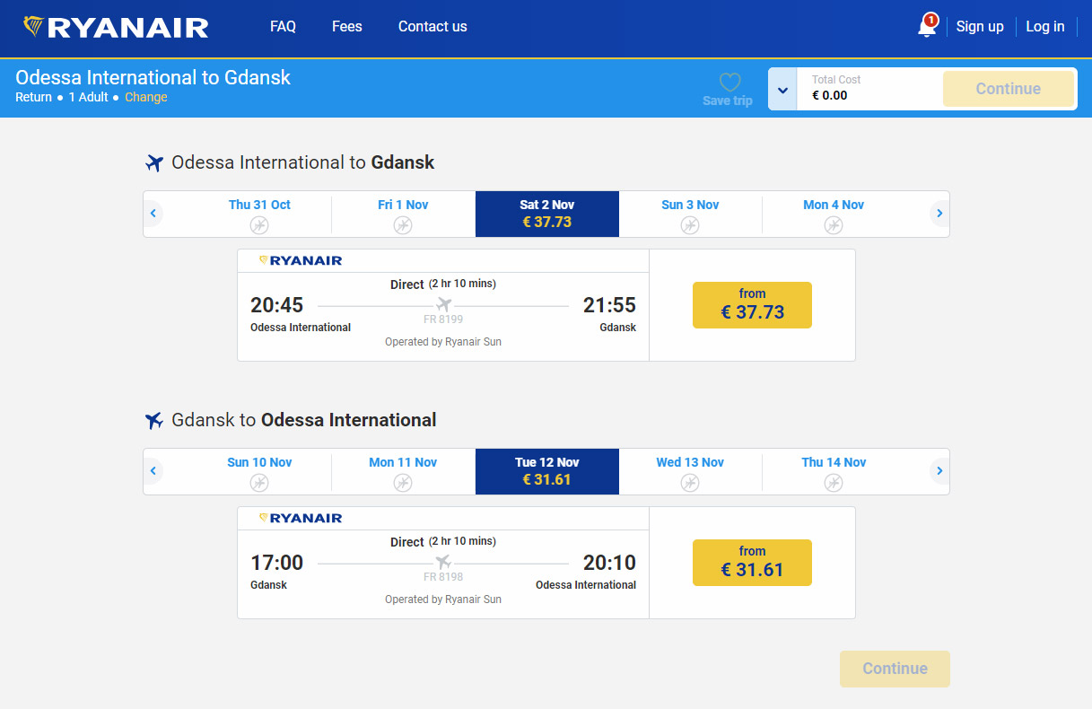 Авиабилеты Одесса Гданьск лоу-коста Ryanair 