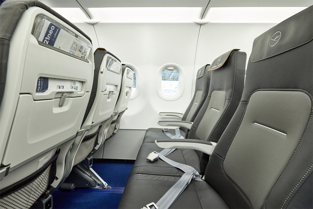 Салон Airbus A321neo Lufthansa с креслами нового дизайна