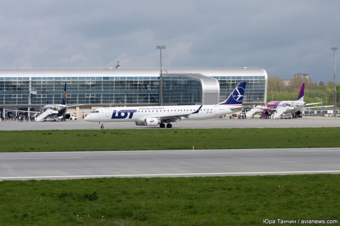 Самолеты LOT, Wizz Air и Ryanair на перроне в аэропорту Львов