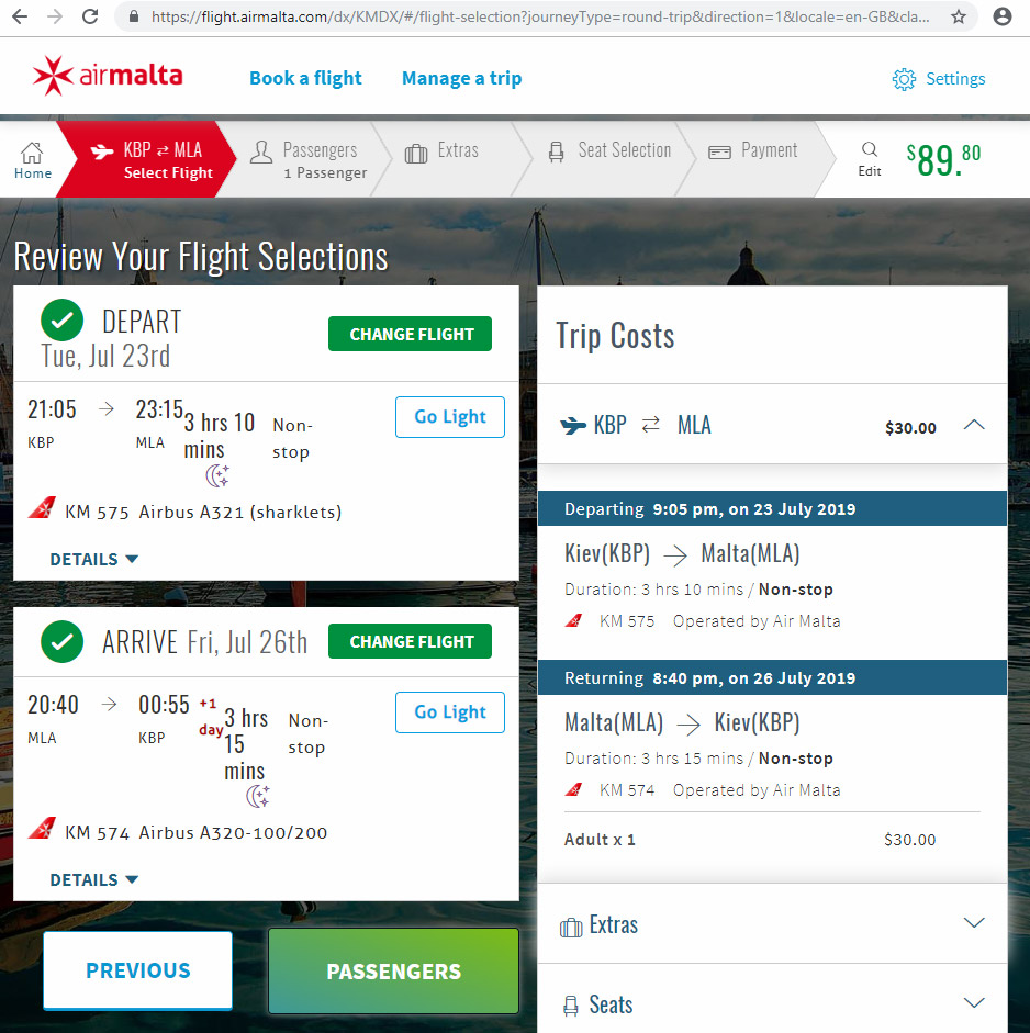 Дешевые авиабилеты Киев-Мальта на рейсы Air Malta