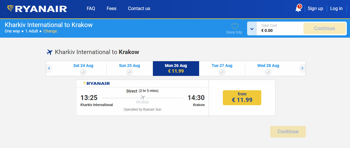 Дешевые авиабилеты Харьков-Краков на рейсы Ryanair от 12 евро в одну сторону