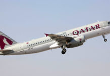 Взлет Airbus A320 Qatar Airways