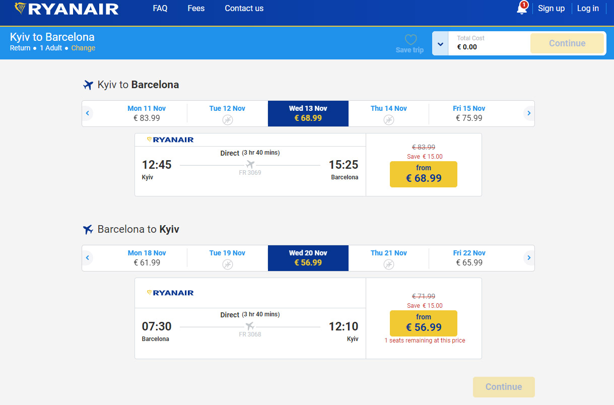 Скидка на авиабилеты Ryanair