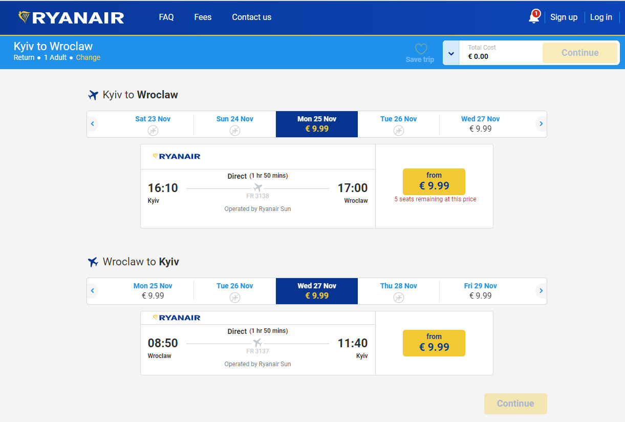 Авиабилеты Ryanair по 9,99 евро из Киева