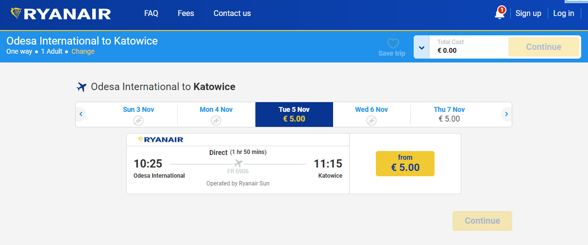Авиабилеты Ryanair по 5 евро из Одессы