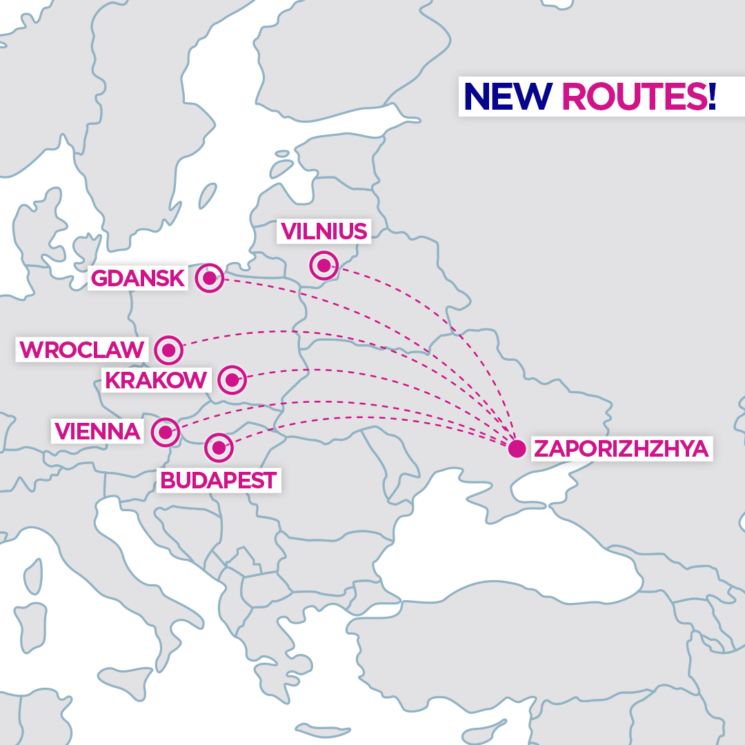 Карта новых маршрутов Wizz Air из Запорожья