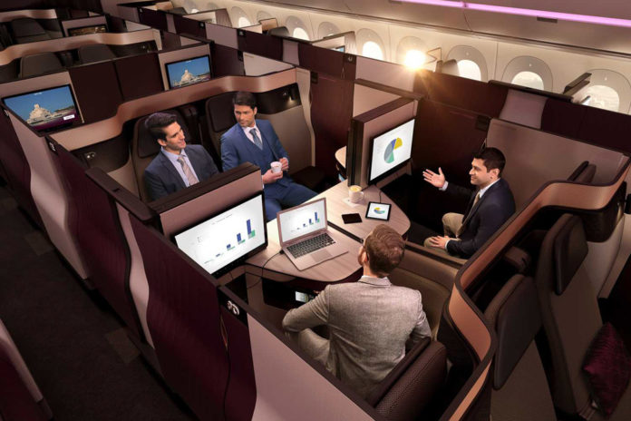 Qsuite на борту самолета Qatar Airways