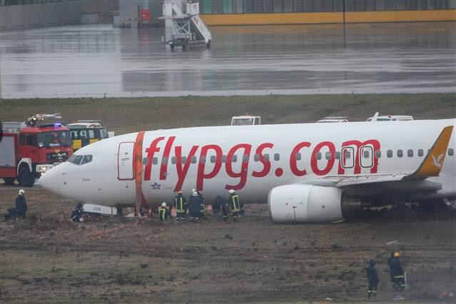 Работы по вызволению Boeing 737-800 Pegasus Airlines из грунта в аэропорту Сабихи Гекчен