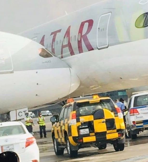 Boeing 787-8 и Airbus A350-900 после столкновения в аэропорту Дохи