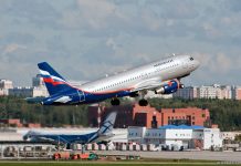 Взлет Airbus A320 "Аэрофлота" в аэропорту Шереметьево