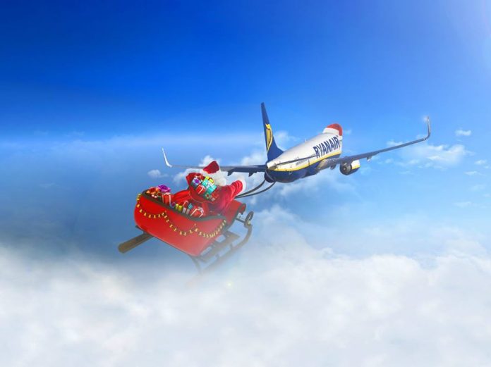 Рождественский коллаж с самолетом Ryanair