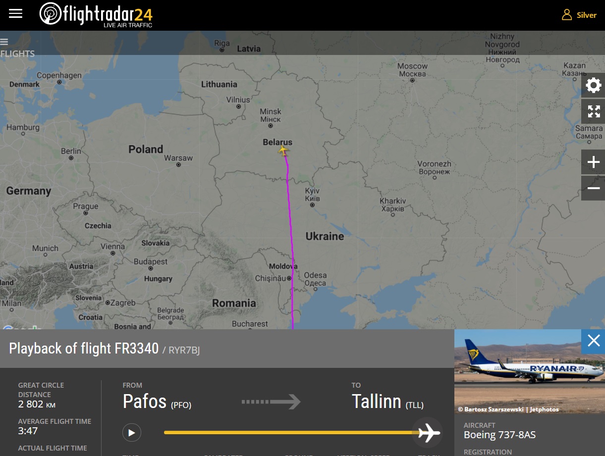 Маршрут рейса Ryanair Пафос-Таллинн 24 мая 2021 года