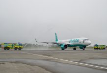 Салют из воды для первого рейса лоукостера Flynas во Львов