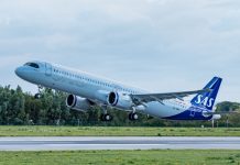 Взлет Airbus A321LR SAS Scandinavian Airlines