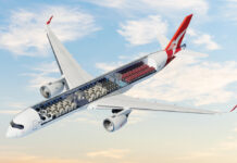 Схема салонів в Airbus A350 Qantas для наддалеких рейсів, проект Sunrise