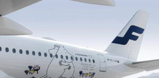 Мумі-тролі на літаку Airbus A350 Finnair. Спеціальна ліврея до 100-річча авіакомпанії
