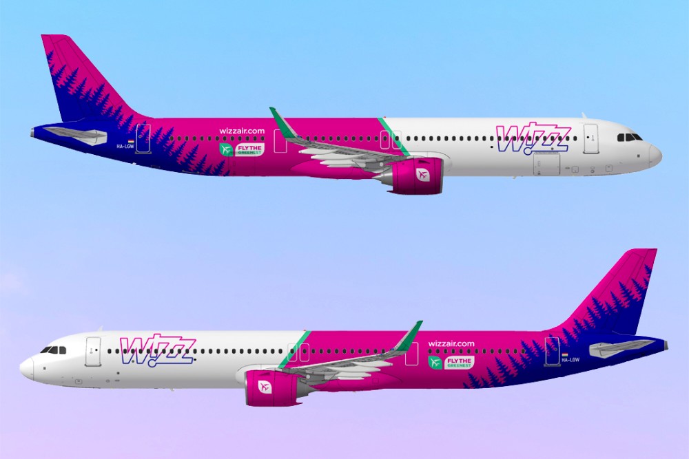 Вариант экологичной ливреи для самолета Wizz Air Airbus A321neo. Работа участника конкурса