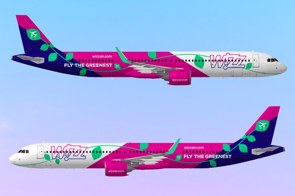 Вариант экологичной ливреи для самолета Wizz Air Airbus A321neo. Работа участника конкурса