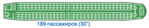 Схема мест Boeing 737-800. Салон на 189 кресел