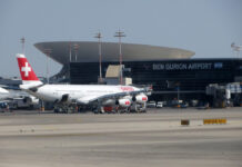 Самолет Swiss International Air Lines в аэропорту Тель-Авива Бен-Гурион
