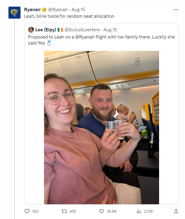 Ryanair троллит пассажиров. Скриншот из социальной сети twitter