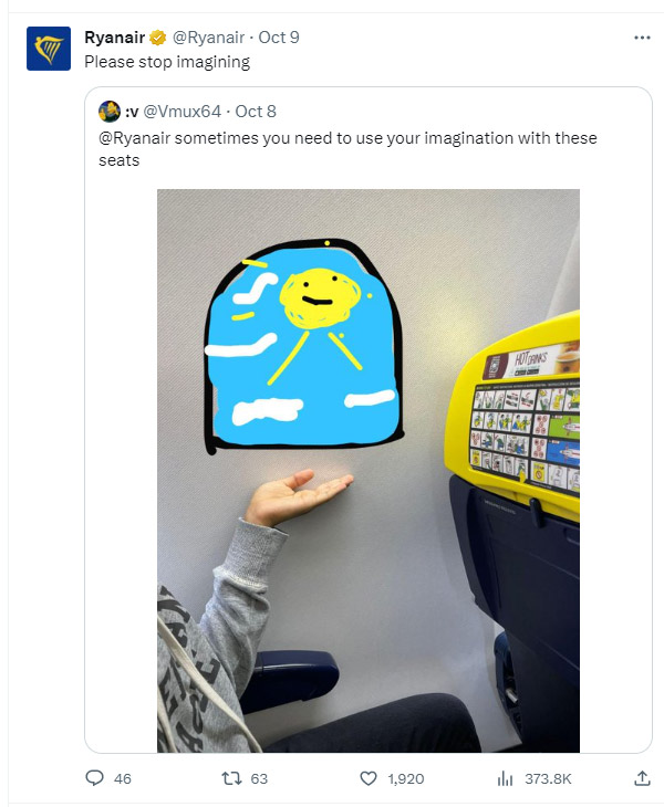 Ryanair троллит пассажиров. Скриншот из социальной сети twitter