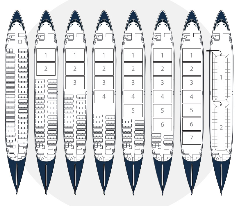 Как может меняться компоновка салона Boeing 737-200C