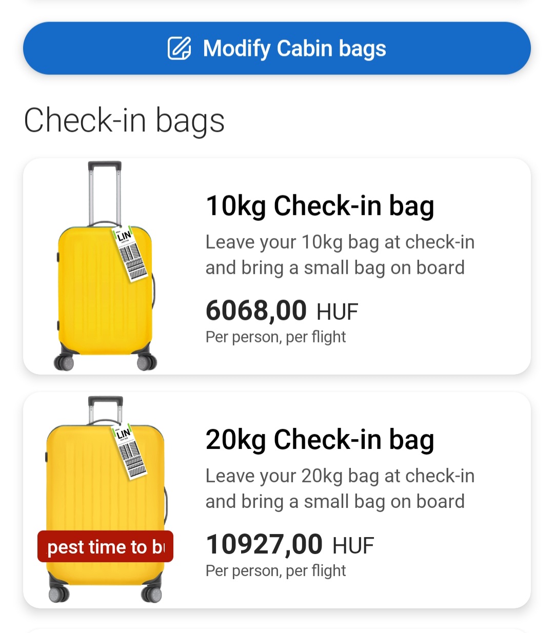 Выбор багажа Ryanair