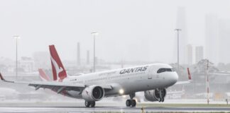 Airbus A321 XLR Qantas приземляется в Сиднее